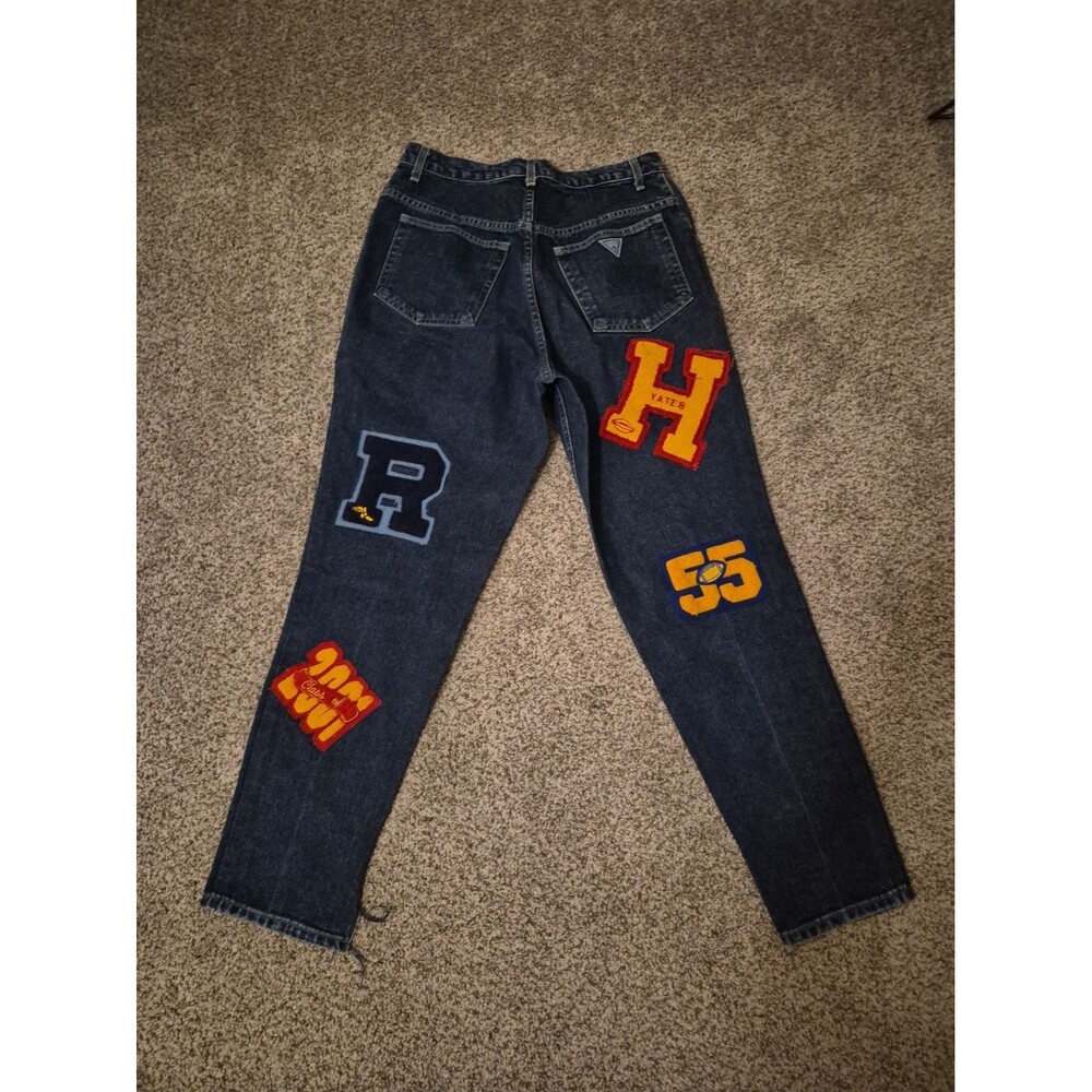 VTG 90's Guess Jeans 34/30  Logo Custom Chenille Varsity Patches Tapered Y2K